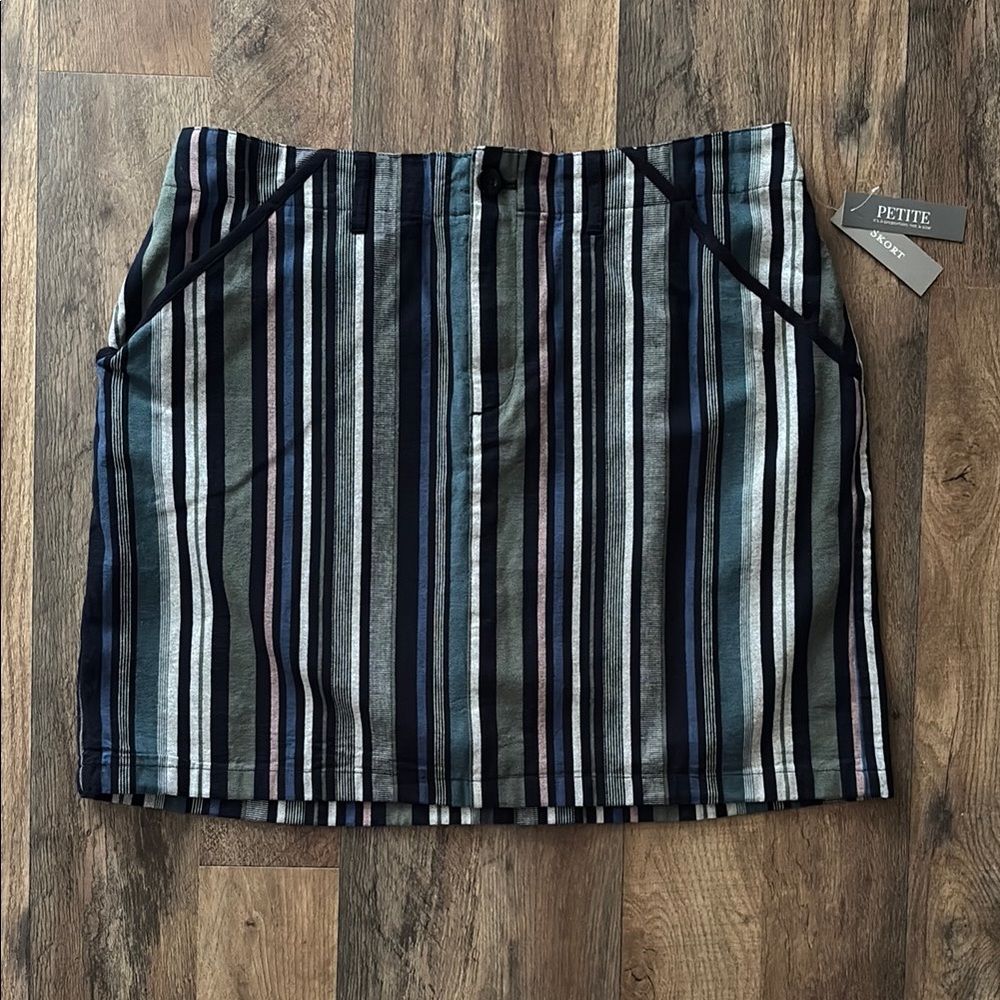 Christopher & Banks Navy Blue striped casual skort with pockets New 14P